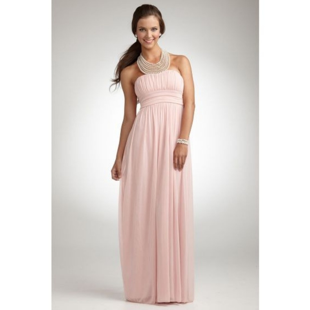 Pearl Jeweled Necklace Halter Mesh Gown